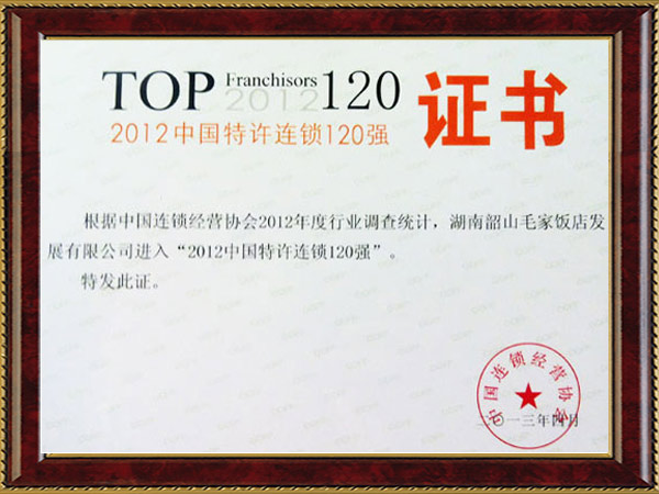 2012年中國特許連鎖120強